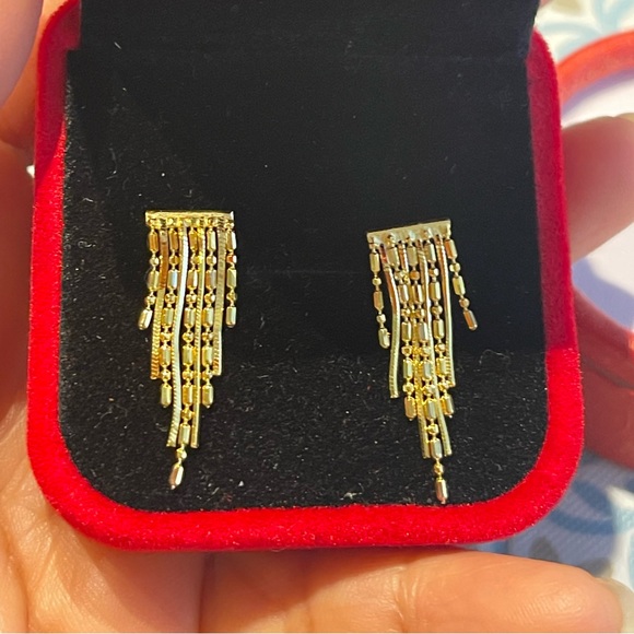18k GOLD PLATED OVER SOLID STERLING SILVER 925 TASSEL EARRINGS - Picture 3 of 5